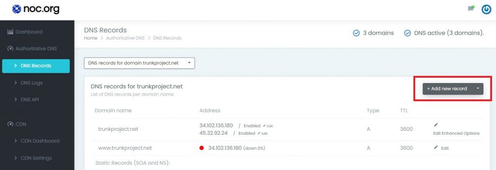 NOC Dashboard - Adding New Records